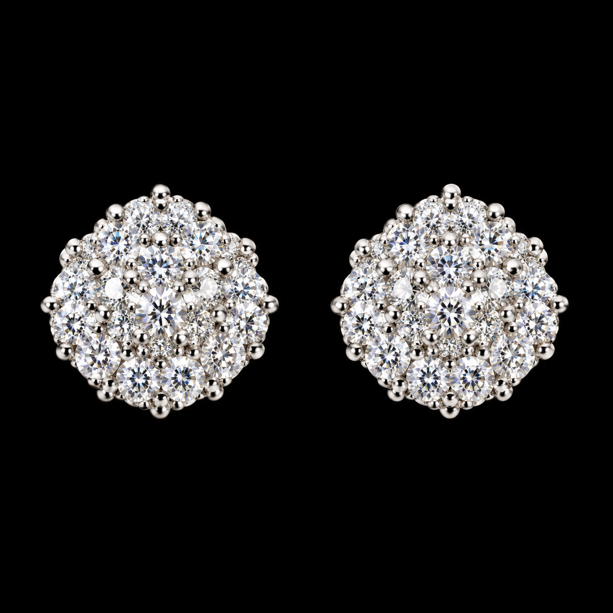 925 Sterling Silver Round Moissanite Cluster Stud Earrings – 0.788 CTW