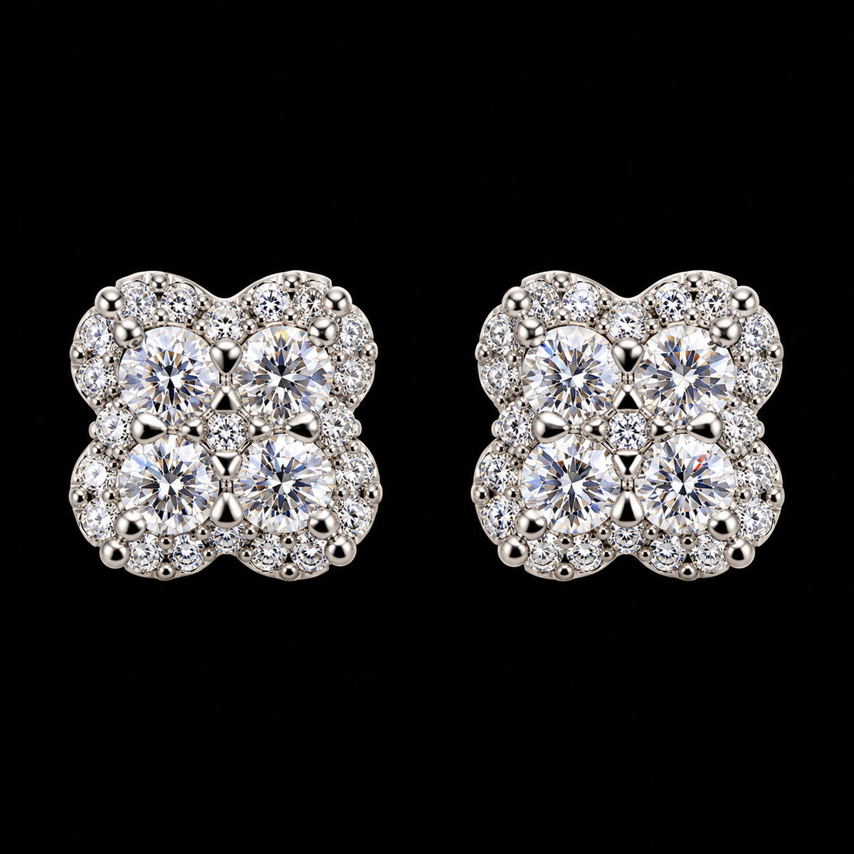 925, 0.57CTW, SCREW BACK, MOISSANITE 925 Sterling Silver Moissanite Quatrefoil Cluster Stud Earrings – 0.57 CTW