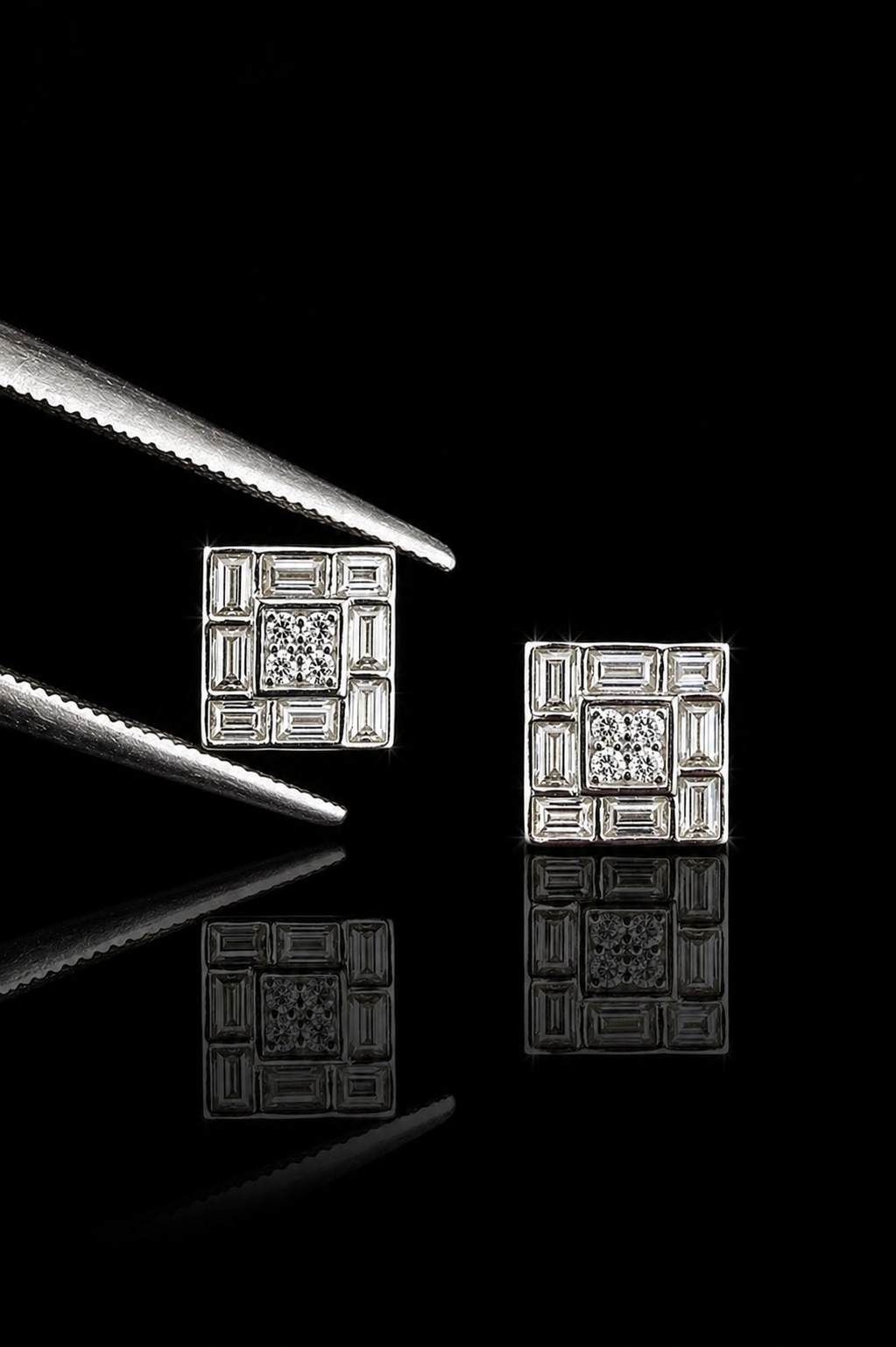 Square Baguette Cluster Stud Earrings – Moissanite | 925S
