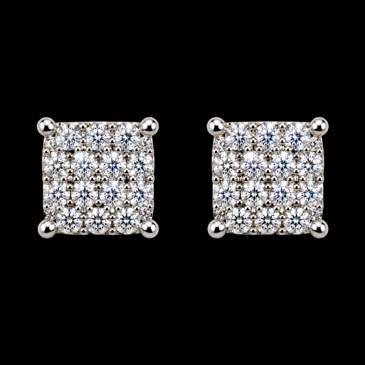 925 Sterling Silver Moissanite Square Cluster Stud Earrings – 0.21 CTW
