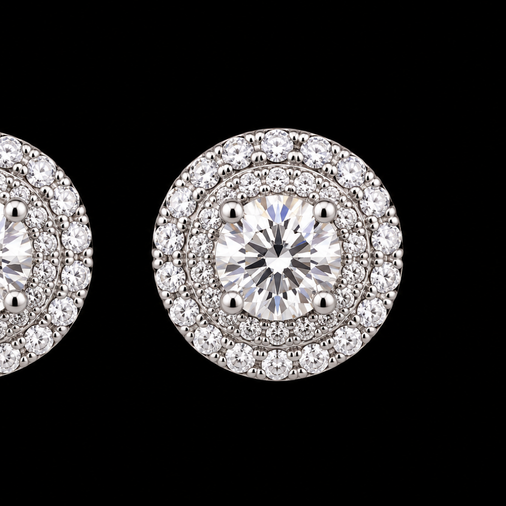 925 Sterling Silver Double Halo Moissanite Stud Earrings – 0.72 CTW