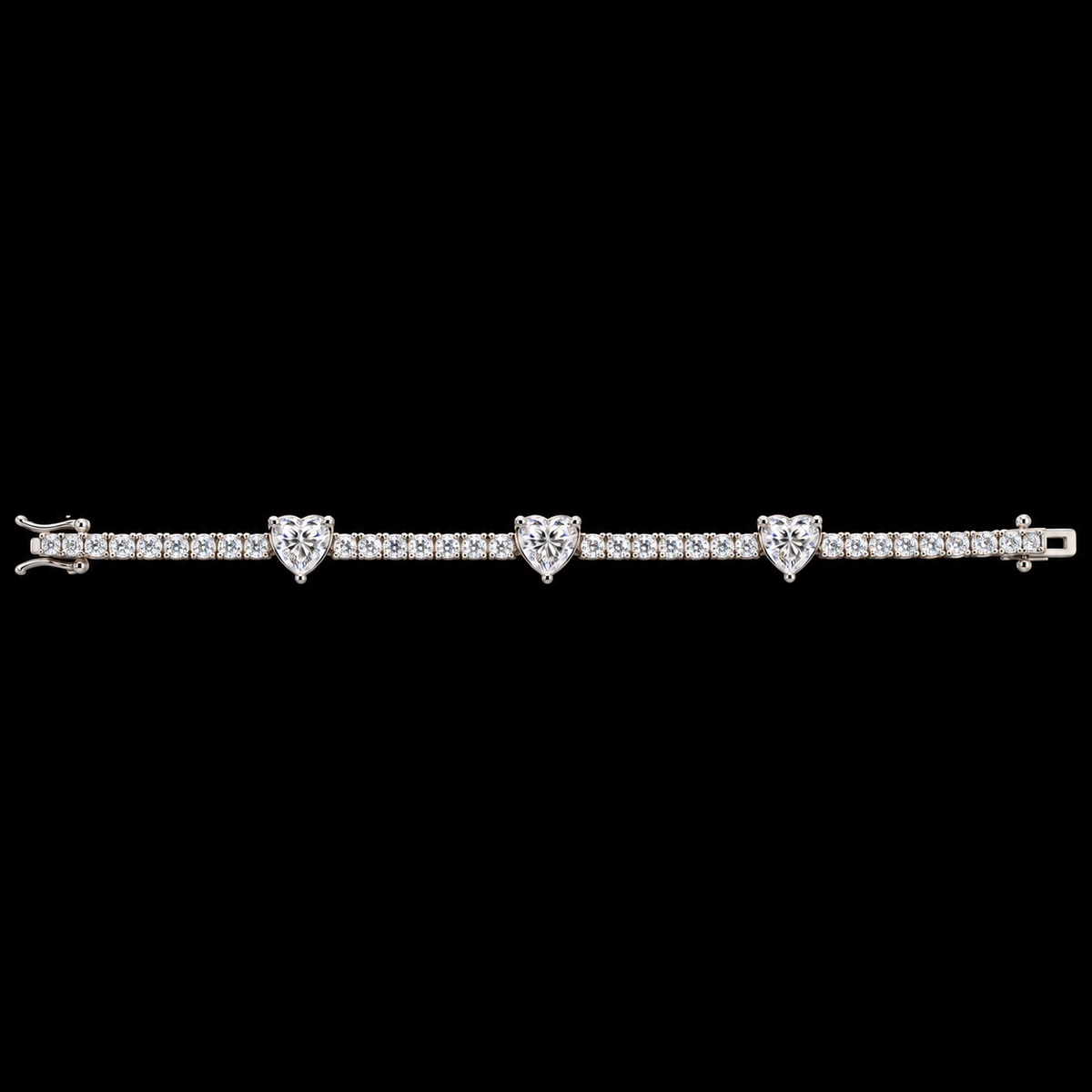 S7 | Lusso Amore Triple Heart Moissanite Tennis Bracelet – 925 Silver | 4.29 CTW