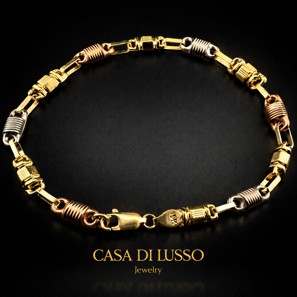 Tri-Color Industrial Link Bracelet – 18K Colombian Gold
