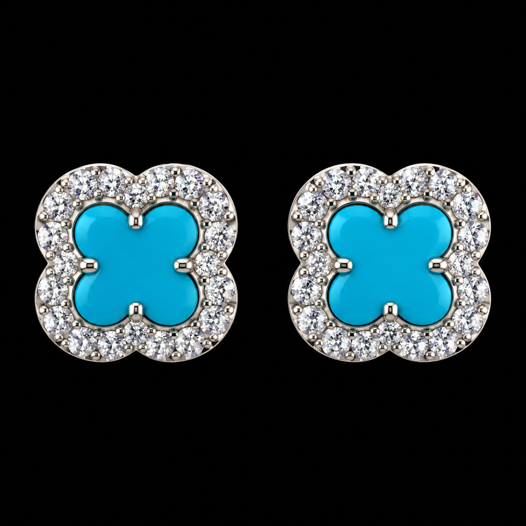 Lusso Fiore Clover Moissanite Stud Earrings – 925 Sterling Silver