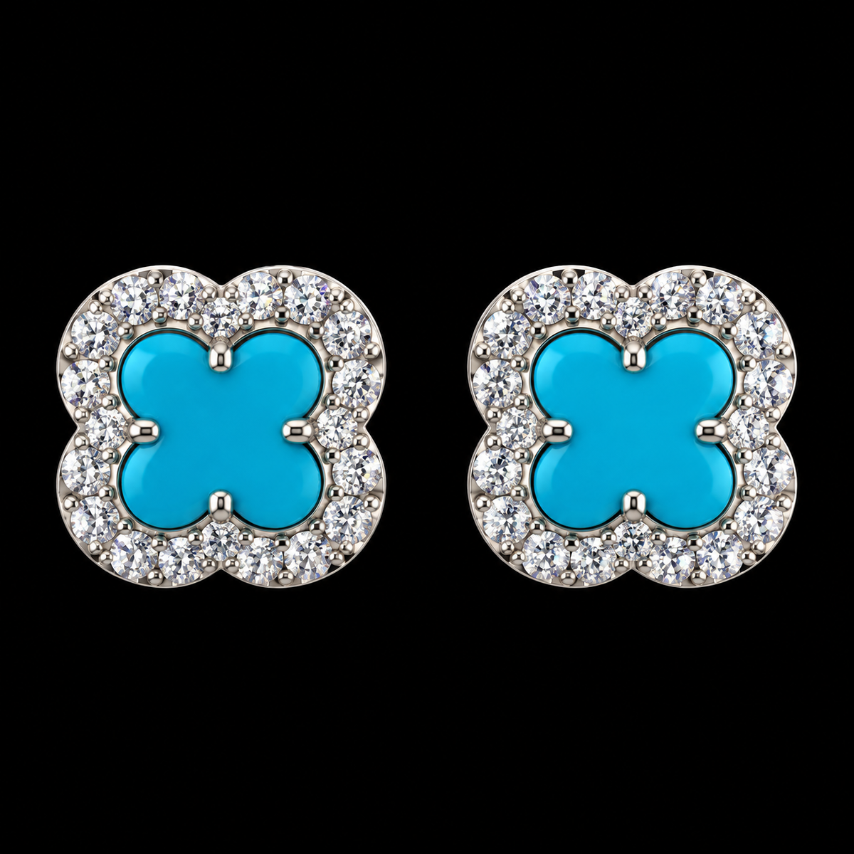 Lusso Fiore Clover Moissanite Stud Earrings – 925 Sterling Silver