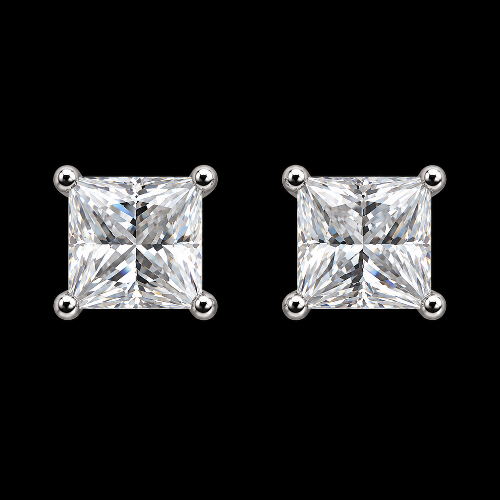 Lusso Princess Moissanite Stud Earrings – 925 Sterling Silver