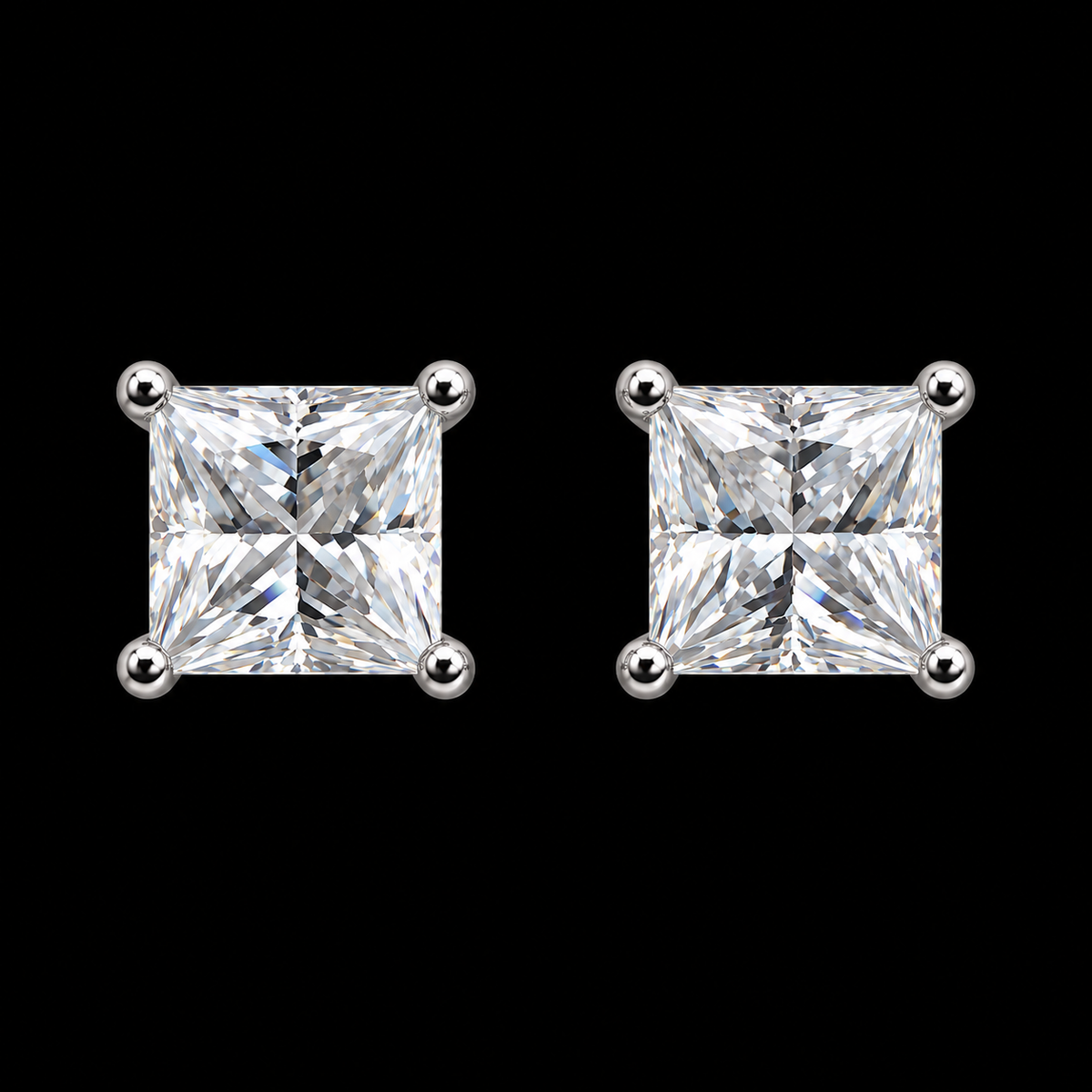 Lusso Princess Moissanite Stud Earrings – 925 Sterling Silver
