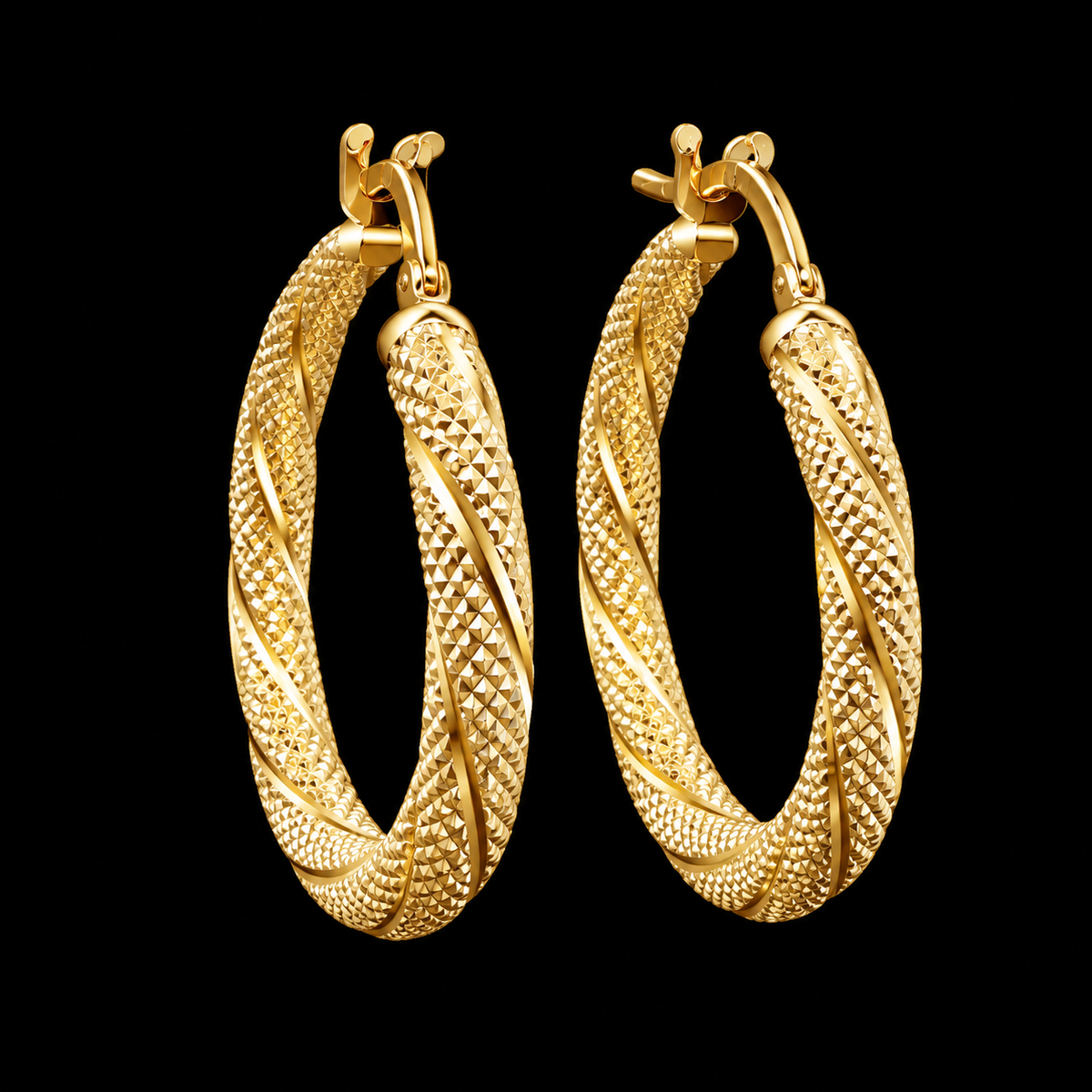 Valentina Diamond-Cut Twisted Hoop Earrings in 10K Italian Yellow Gold