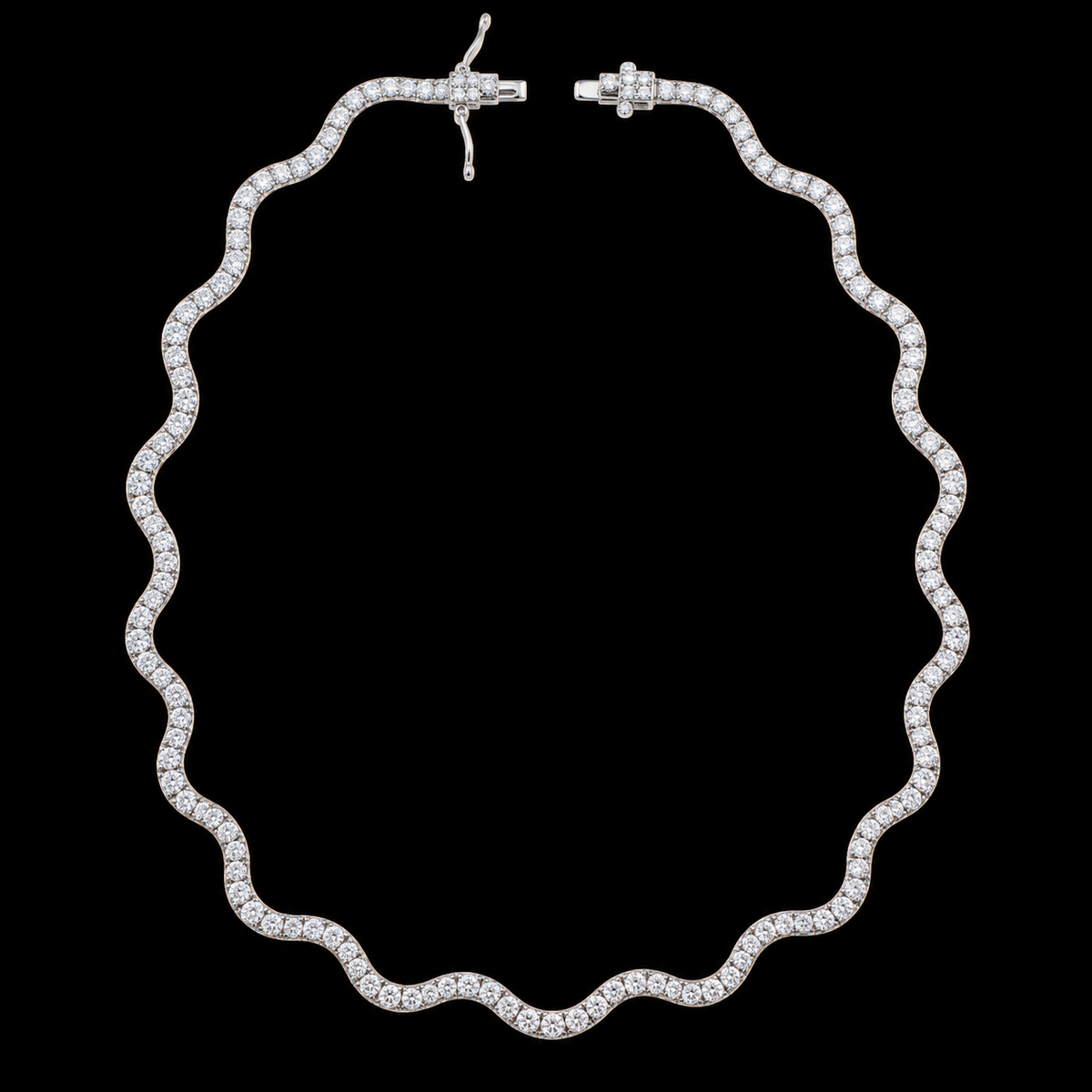 19" | 925 Sterling Silver Wavy Moissanite Tennis Necklace – 8 CTW VVS D | 3MM