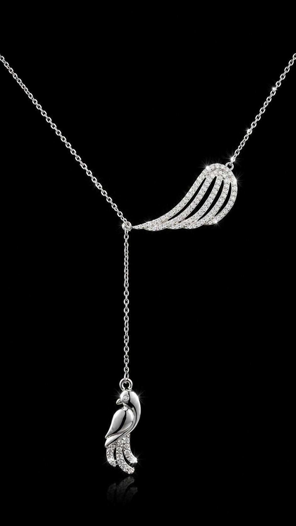 Wing & Bird Drop Necklace – Moissanite Accent | 925S | 18"