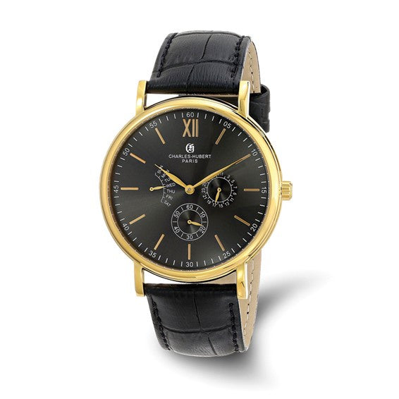 Charles Hubert Gold-Tone Multifunction Leather Watch