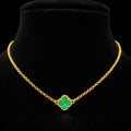 18K Italian Gold Malachite Clover Fine Cable Necklace – 16”