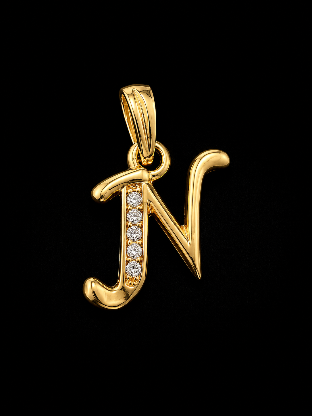 Initial “N” 18K Gold CZ Pendant
