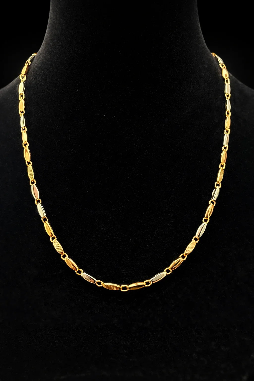 Rustic Rice Chain 3 Color 18K Colombian Gold - 24”