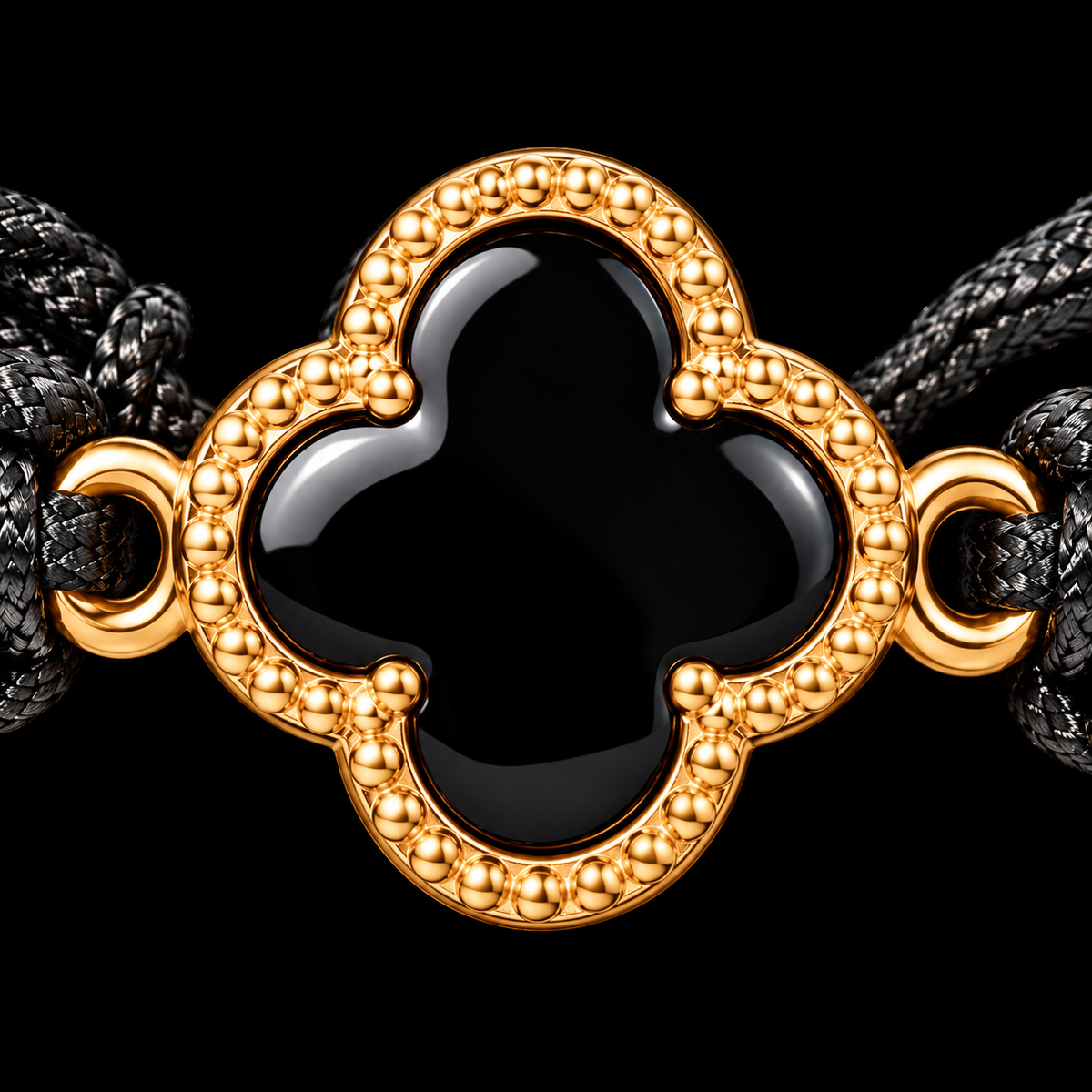 18K Yellow Gold Black Quatrefoil Macramé Bracelet – 1.10g